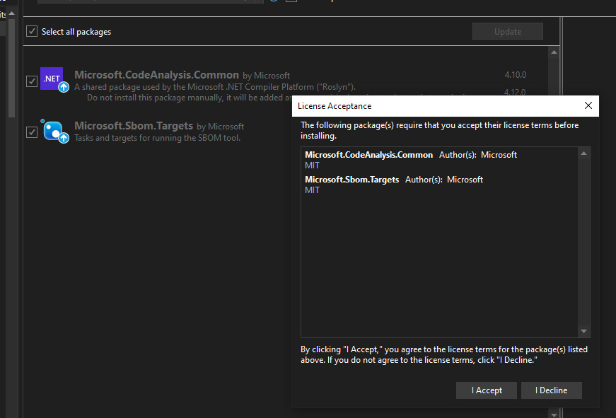 Visual Studio License Acceptance Prompt